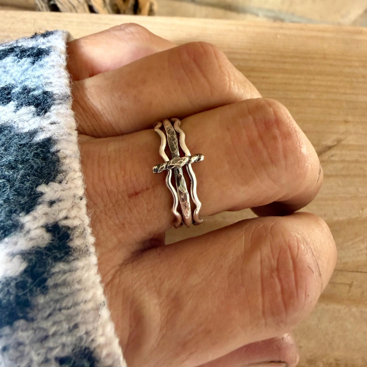 Sterling Silver Sideways Cross Ring | Christian Faith Ring | Stack Band Set