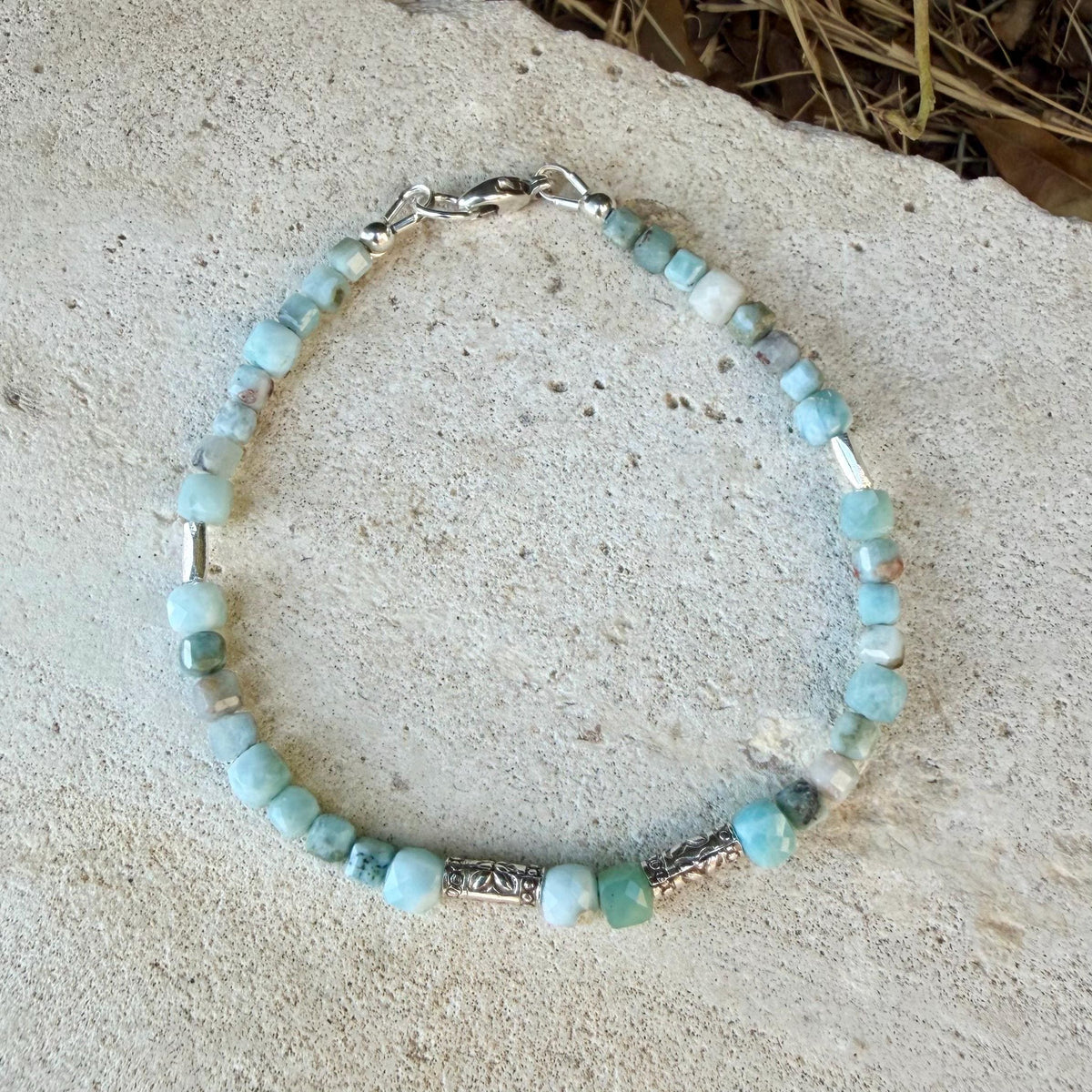 Larimar Bracelet, Rare Caribbean Blue Gemstone, Sterling Silver Bracelet
