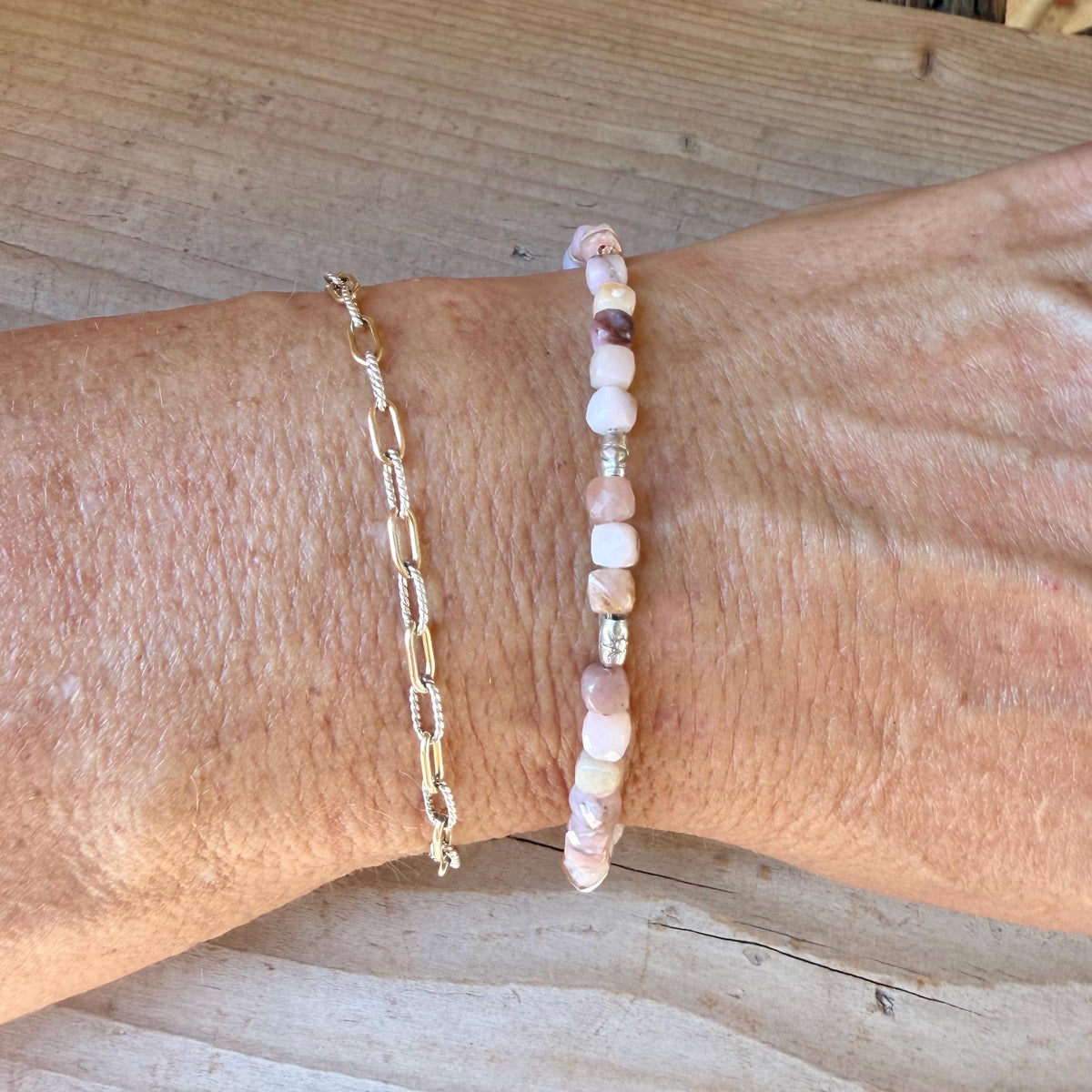 Natural Pink Opal Bracelet, Dainty Sterling Silver Gemstone Bracelet