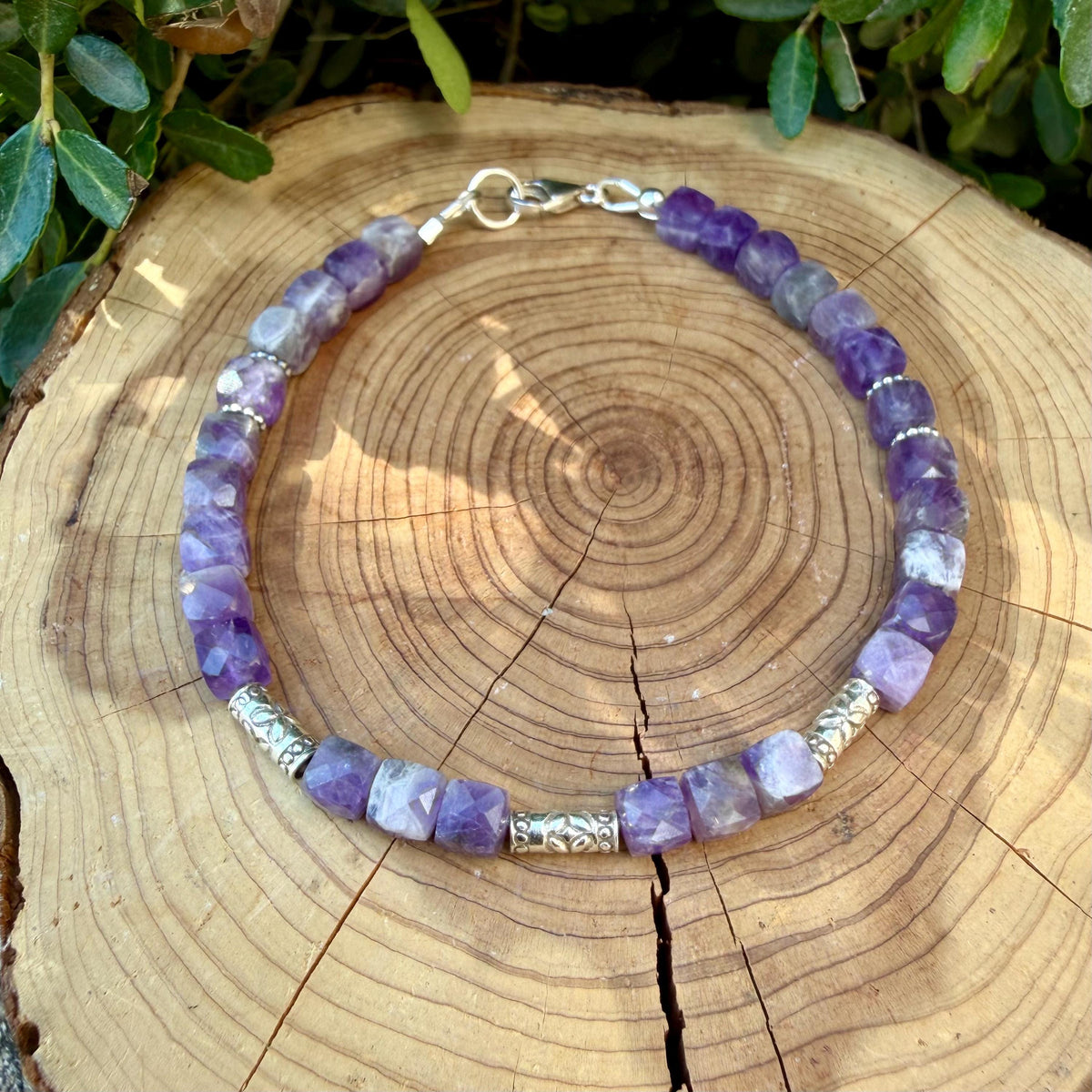 Chevron Amethyst Bracelet, Dainty Sterling Silver Bracelet, Natural Gemstone Jewelry