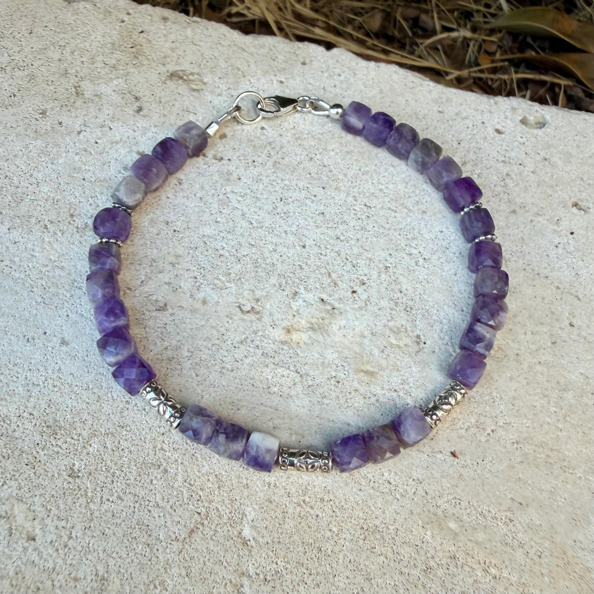 Chevron Amethyst Bracelet, Dainty Sterling Silver Bracelet, Natural Gemstone Jewelry