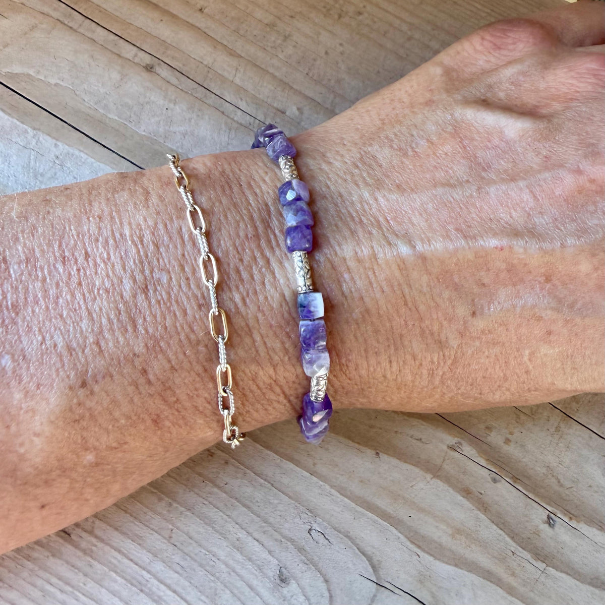 Chevron Amethyst Bracelet, Dainty Sterling Silver Bracelet, Natural Gemstone Jewelry