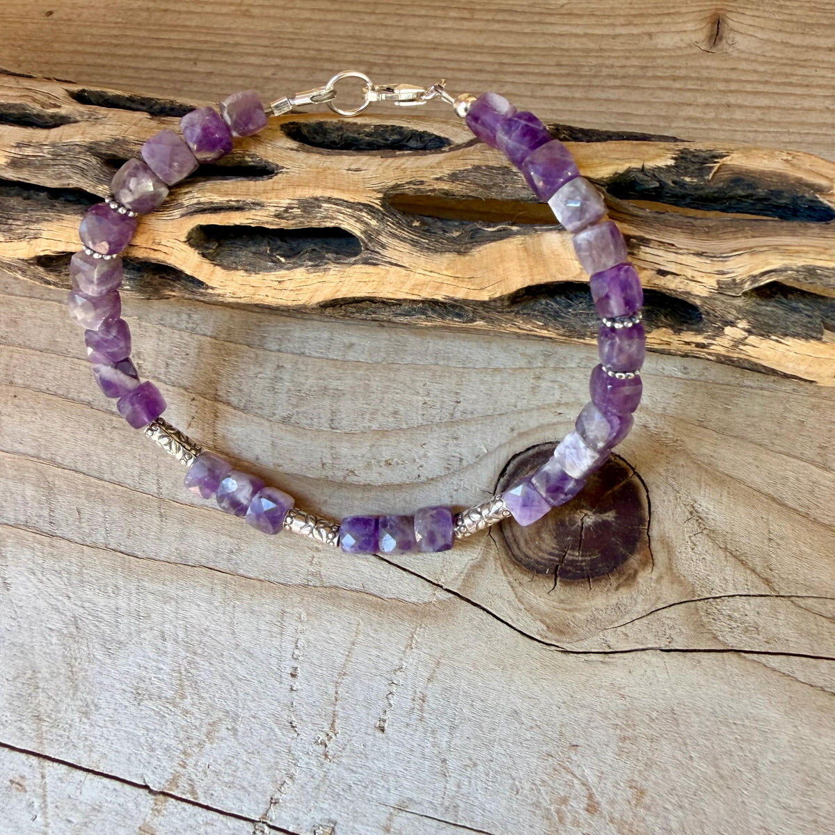 Chevron Amethyst Bracelet, Dainty Sterling Silver Bracelet, Natural Gemstone Jewelry