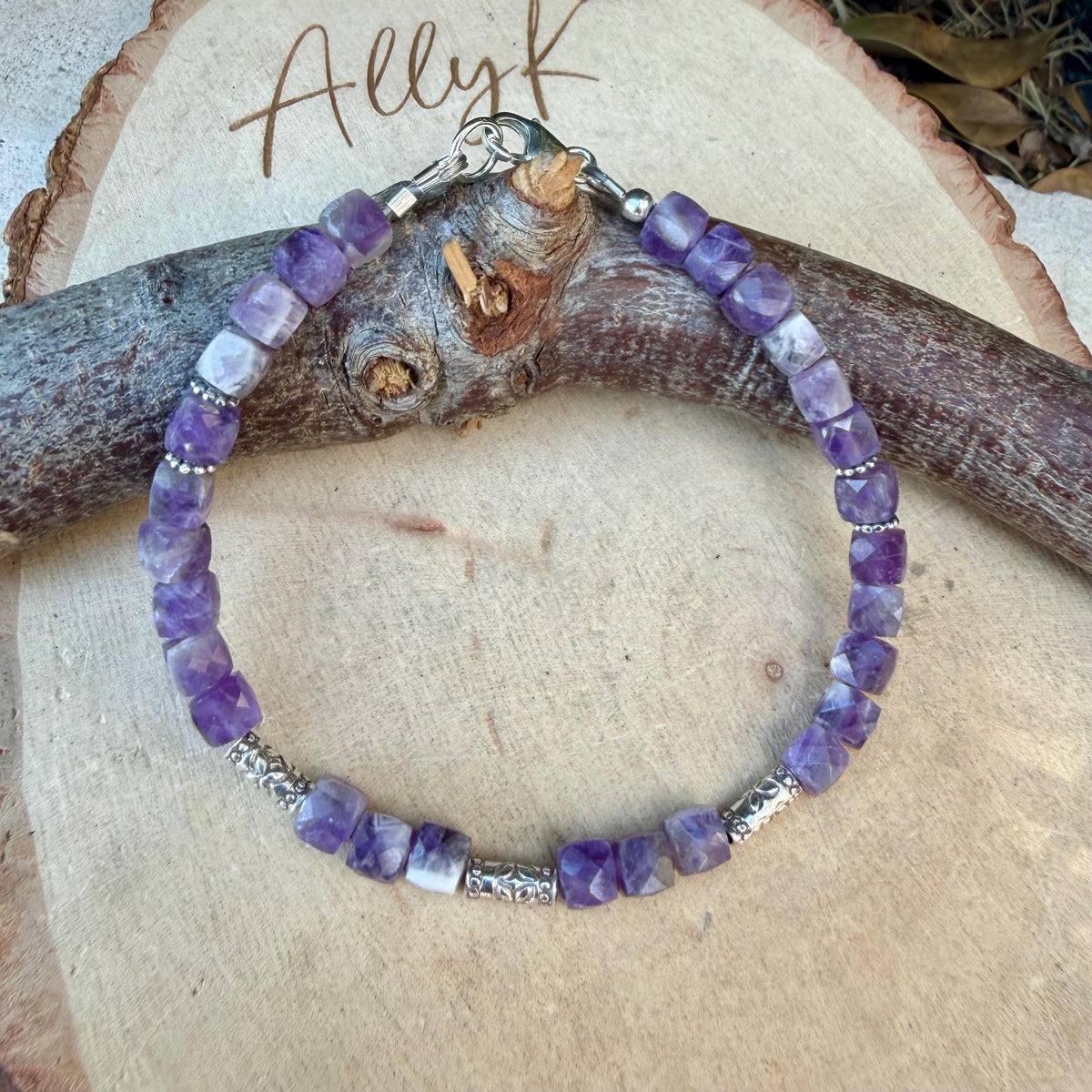 Chevron Amethyst Bracelet, Dainty Sterling Silver Bracelet, Natural Gemstone Jewelry