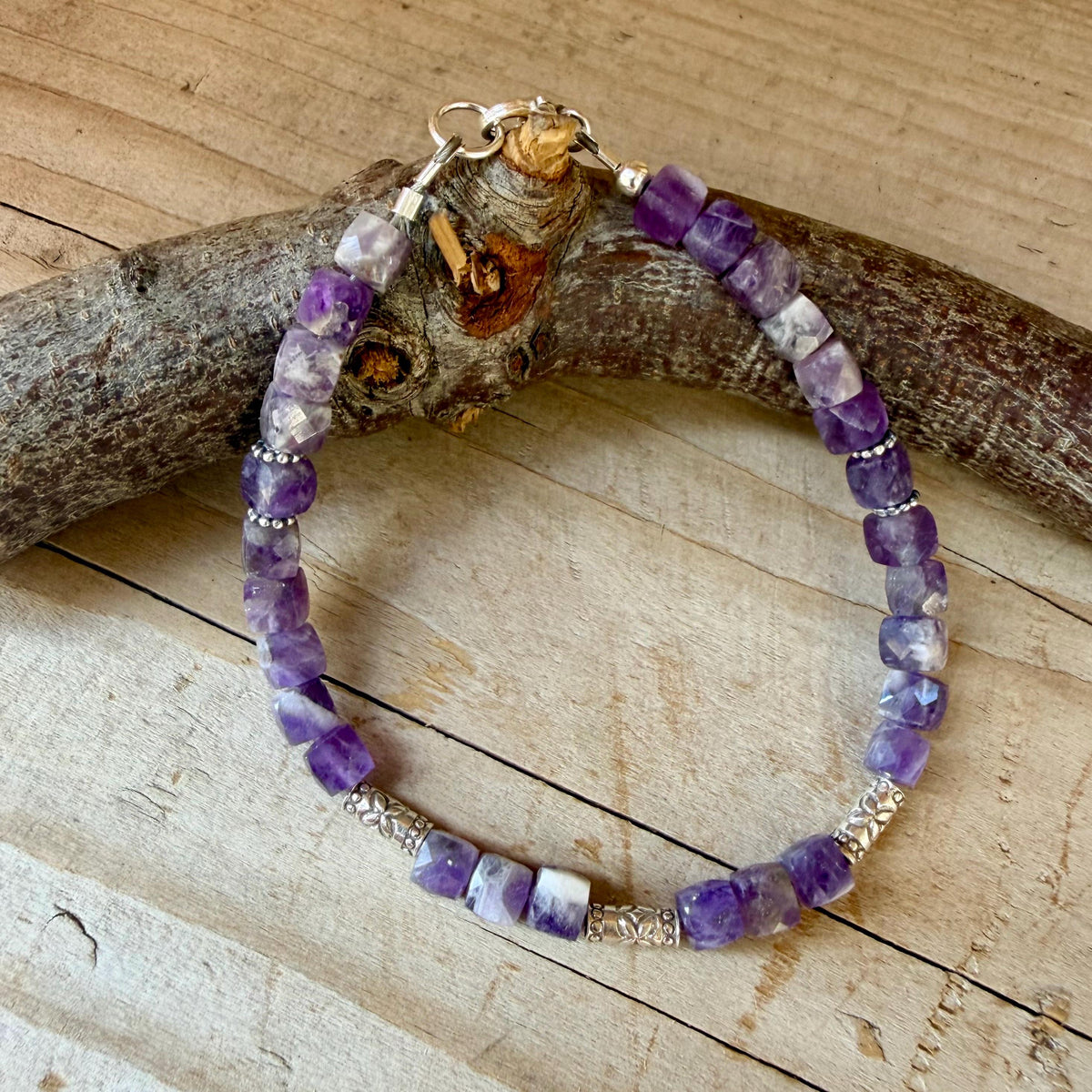 Chevron Amethyst Bracelet, Dainty Sterling Silver Bracelet, Natural Gemstone Jewelry