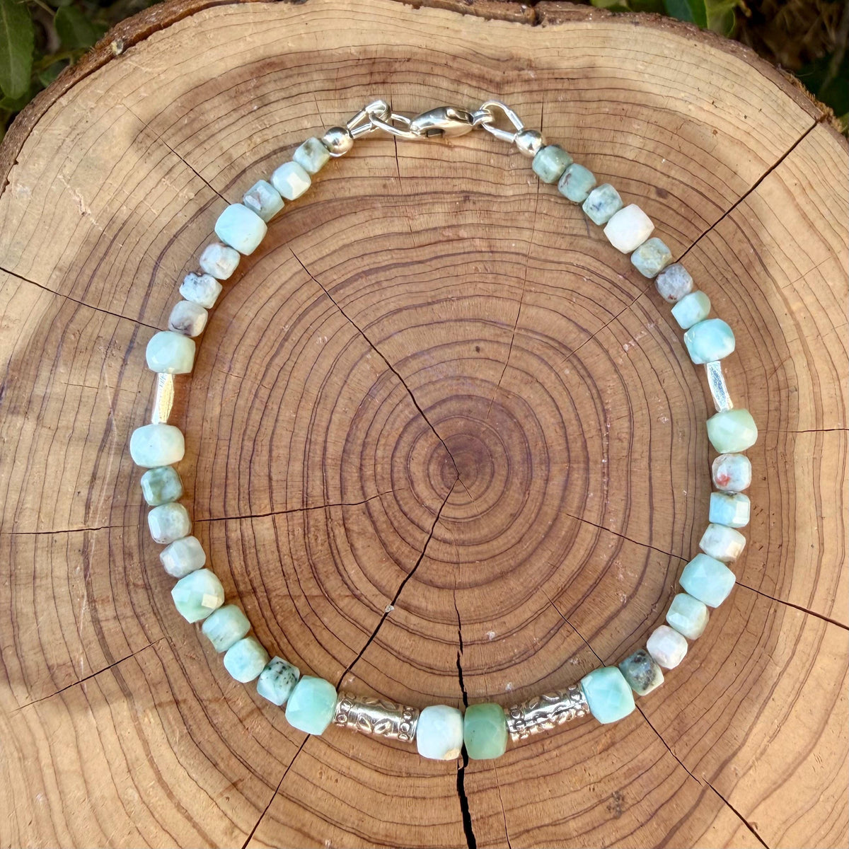 Larimar Bracelet, Rare Caribbean Blue Gemstone, Sterling Silver Bracelet