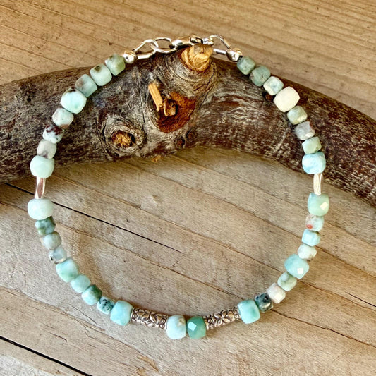 Larimar Bracelet, Rare Caribbean Blue Gemstone, Sterling Silver Bracelet