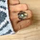 Turquoise Sunflower Concho Sterling Silver Ring • Number 8 Turquoise • Southwestern Band