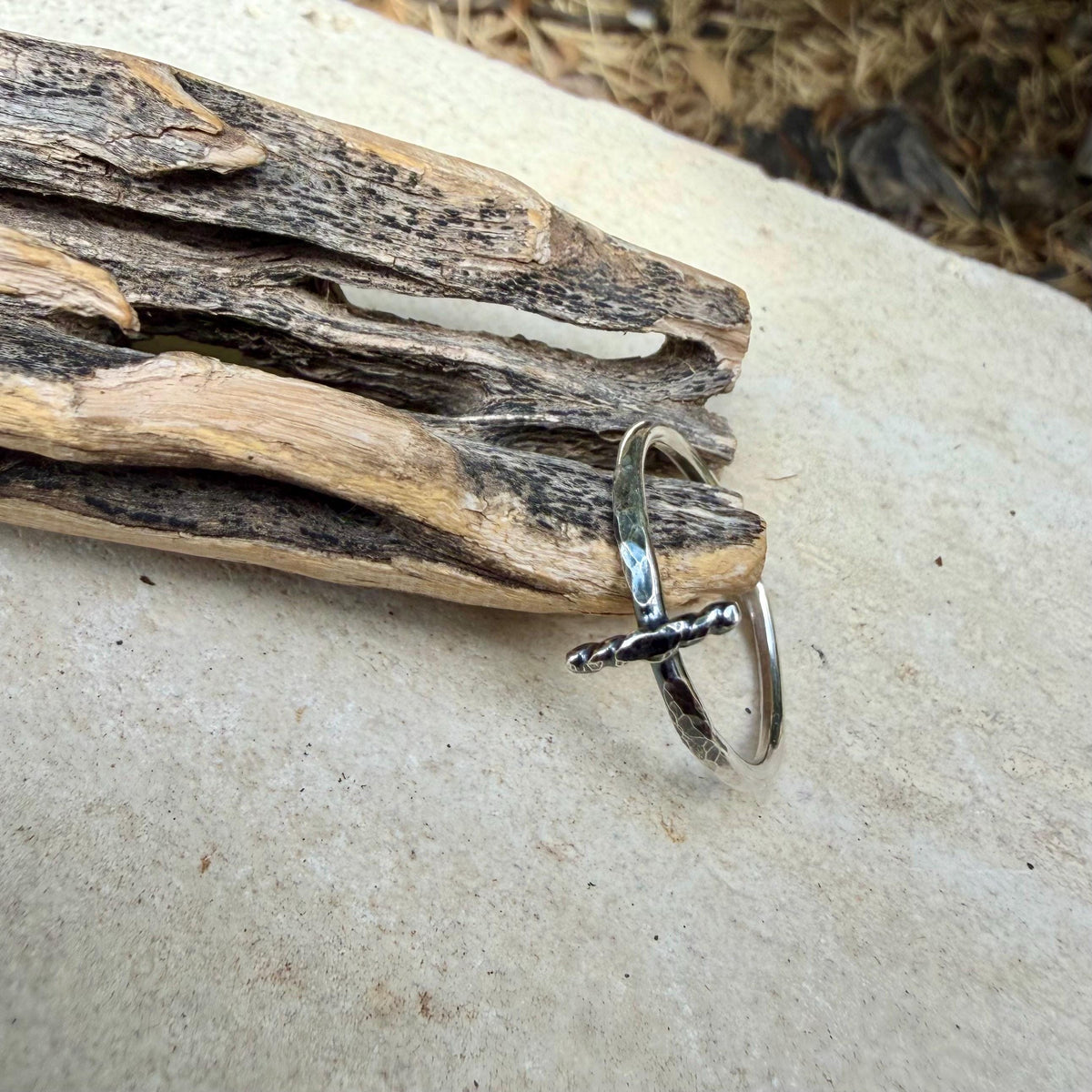 Sterling Silver Sideways Cross Ring | Hammered Cross Ring | Faith Jewelry | Confirmation Gift