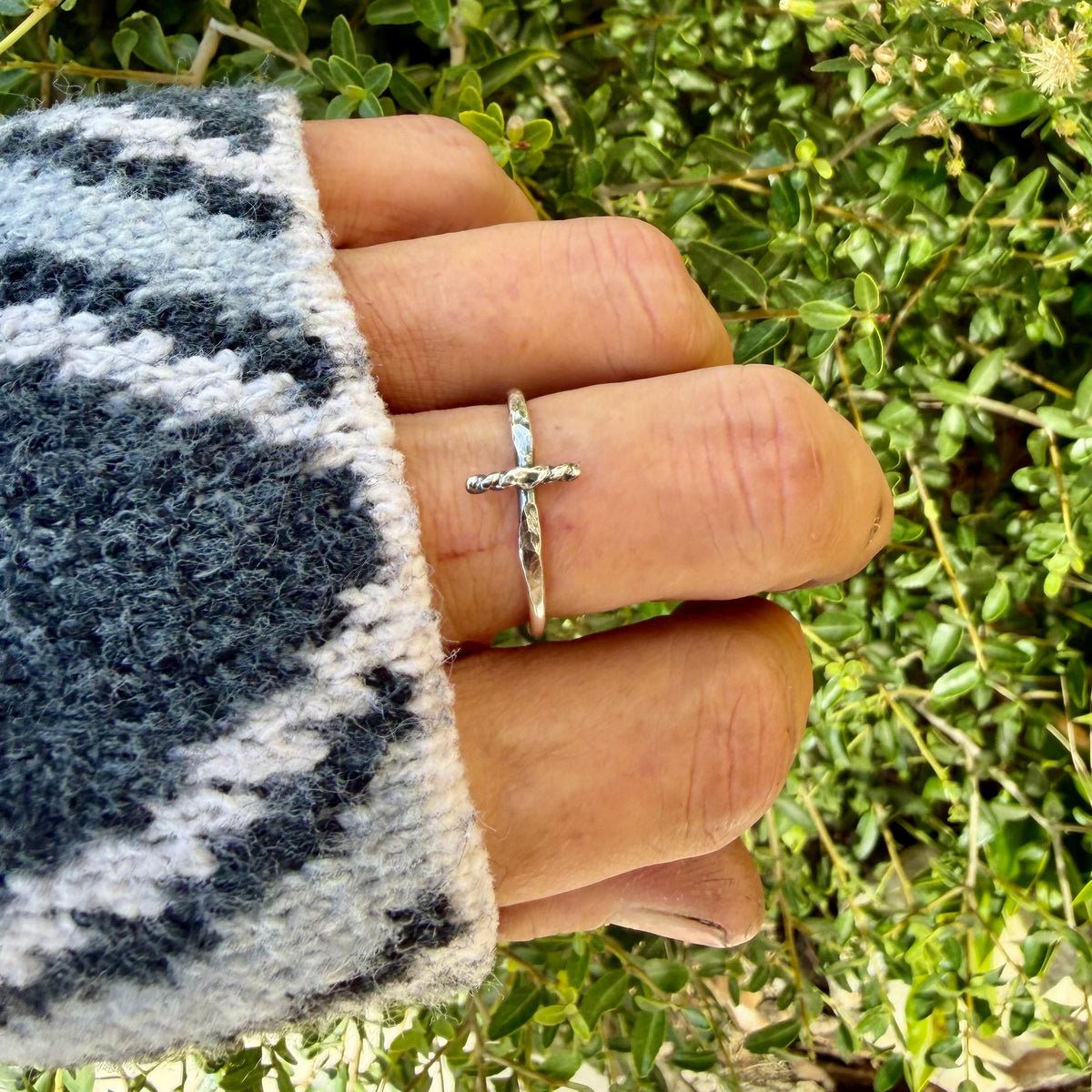 Sterling Silver Sideways Cross Ring | Hammered Cross Ring | Faith Jewelry | Confirmation Gift
