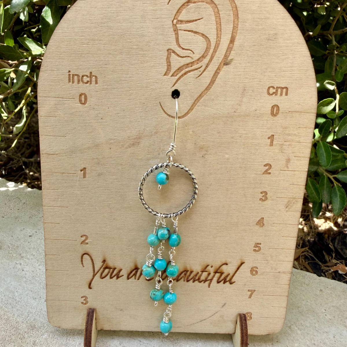 Southwestern Turquoise Earrings | Kingman Turquoise Sterling Silver Chandelier Dangles