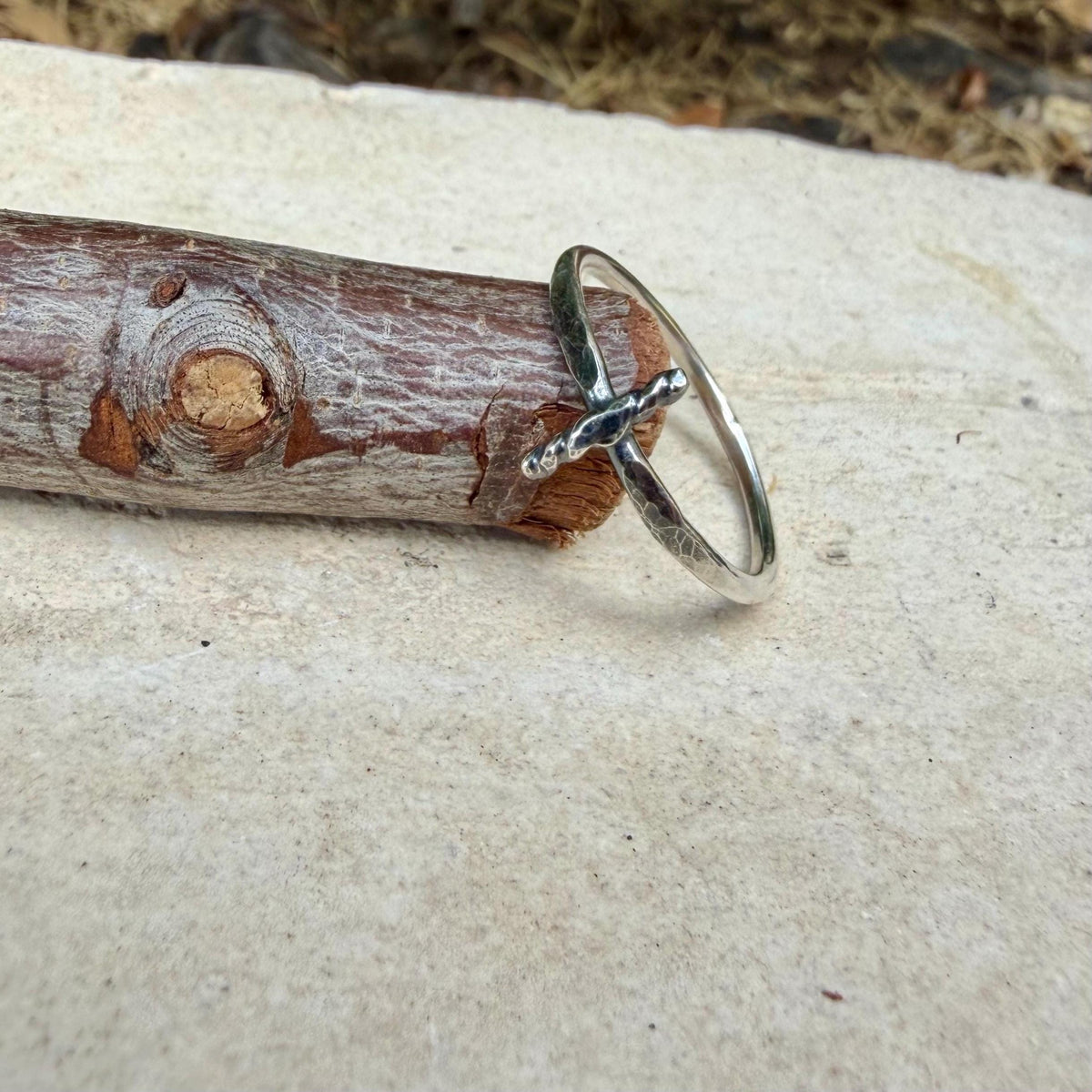 Sterling Silver Sideways Cross Ring | Hammered Cross Ring | Faith Jewelry | Confirmation Gift
