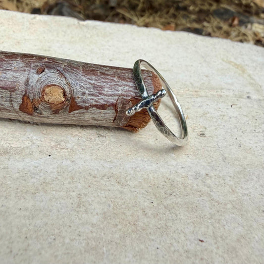 Sterling Silver Sideways Cross Ring | Hammered Cross Ring | Faith Jewelry | Confirmation Gift