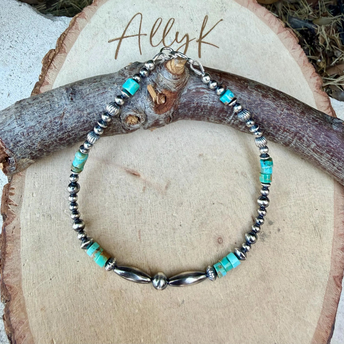 Kingman Turquoise Anklet • Sterling Silver Desert Pearls • Southwest Jewelry
