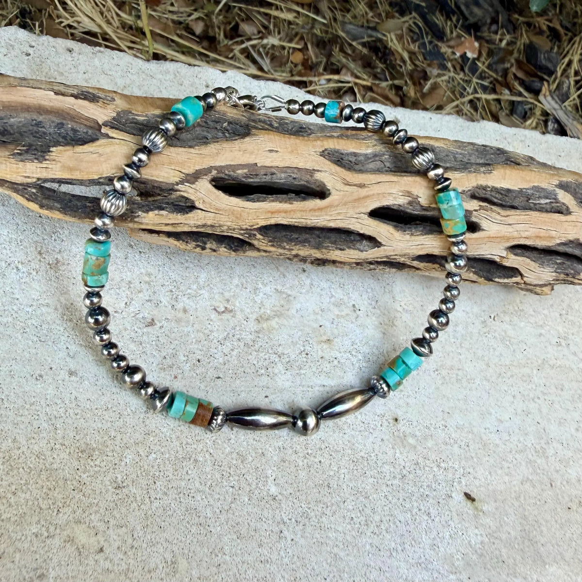 Kingman Turquoise Anklet • Sterling Silver Desert Pearls • Southwest Jewelry