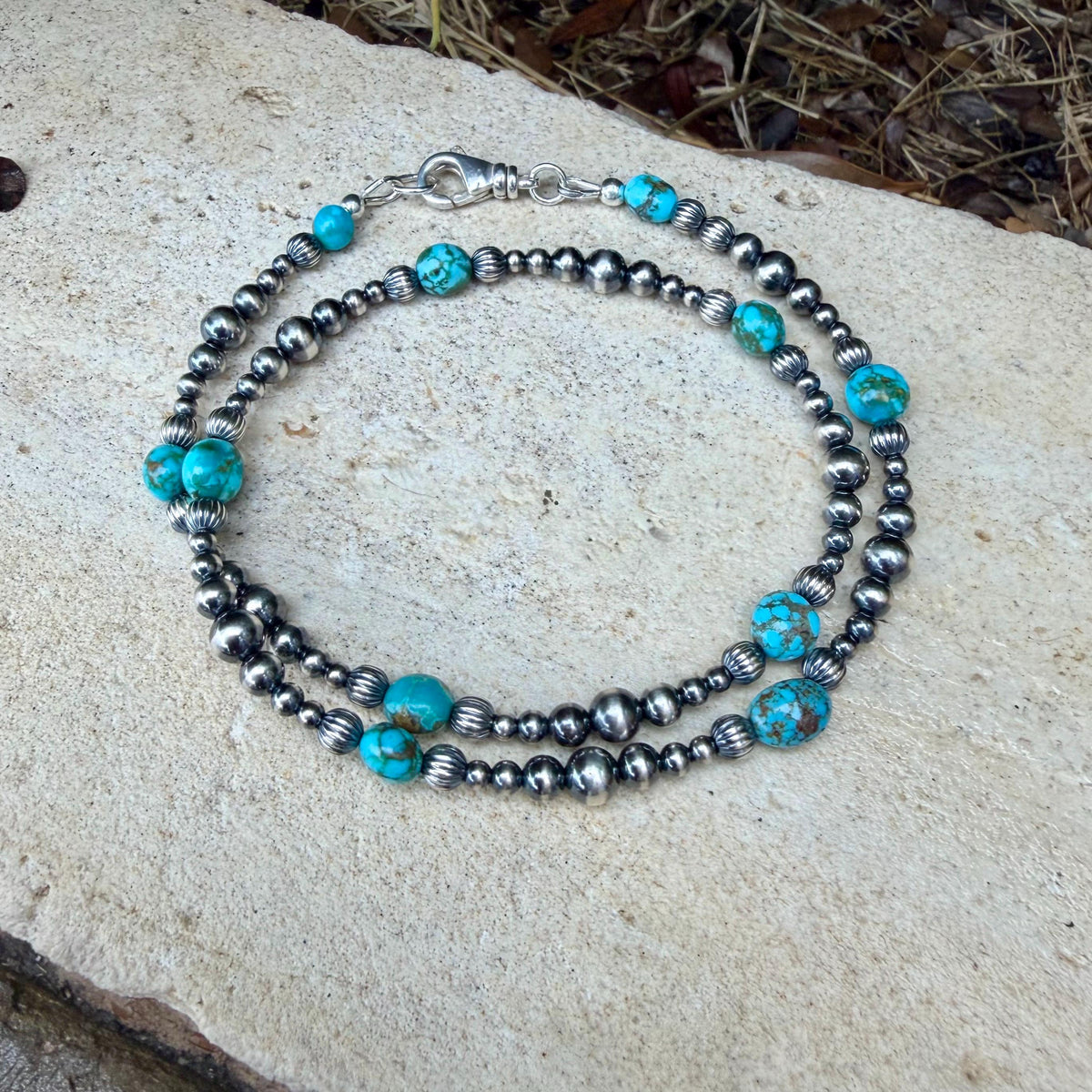 Kingman Turquoise Double Wrap Bracelet – Sterling Silver Desert Pearls | Southwest Minimal Jewelry