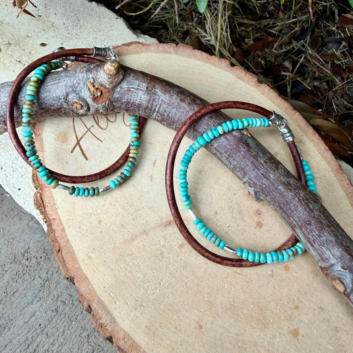 Dainty Genuine Kingman Turquoise Bracelet • Leather Wrap • Sterling Silver Jewelry