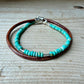 Dainty Genuine Kingman Turquoise Bracelet • Leather Wrap • Sterling Silver Jewelry