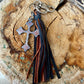 Leather Tassel Keychain • Rusted Cross Dangle • Western Faith Keychain