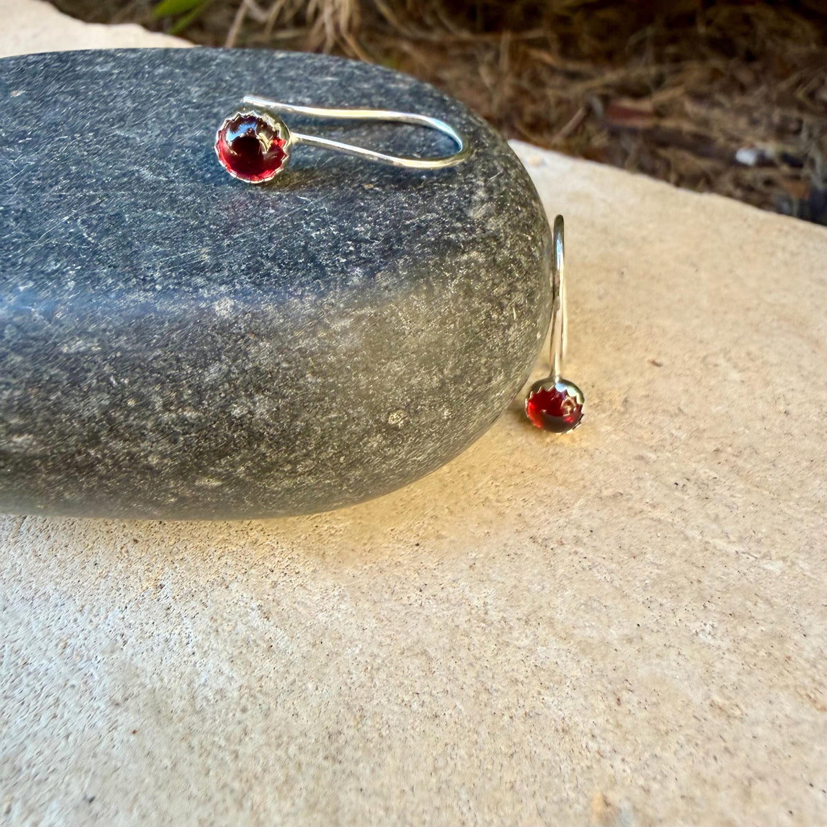 Garnet Dangle Earrings • Sterling Silver or Argentium • Seamless Ear Wires