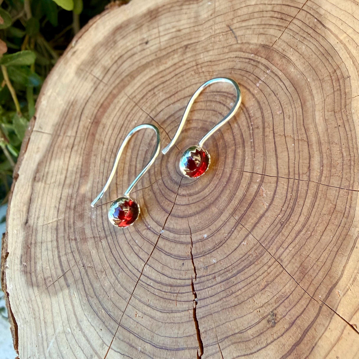 Garnet Dangle Earrings • Sterling Silver or Argentium • Seamless Ear Wires