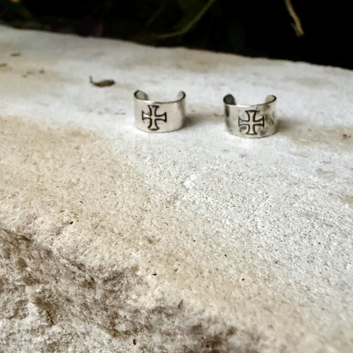 Sterling Silver Medieval Cross Ear Cuff • Faux Conch • No Piercing Needed
