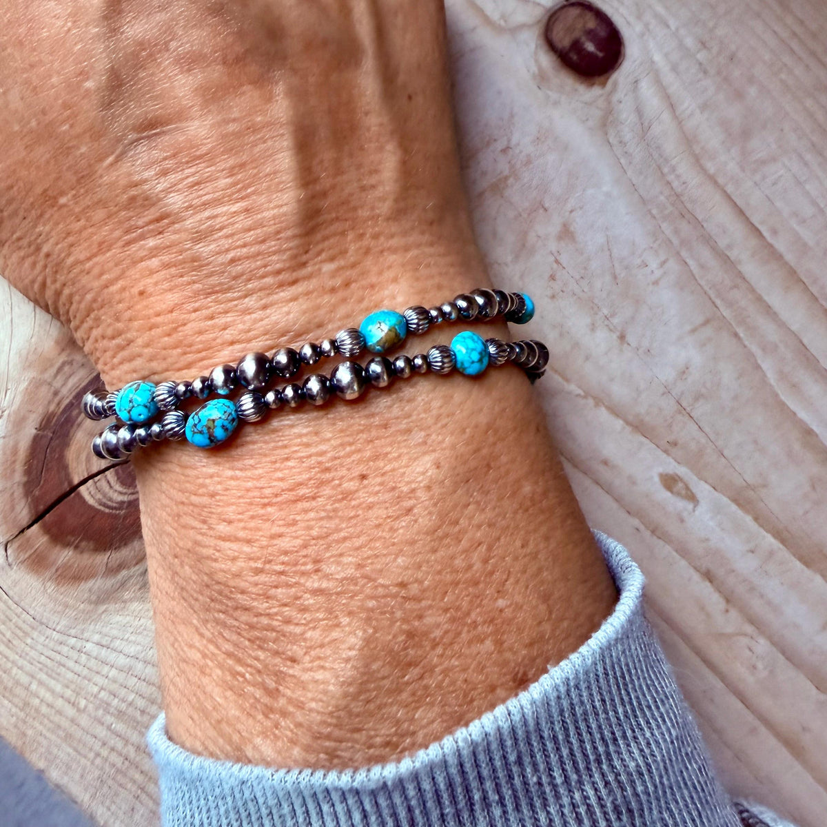 Kingman Turquoise Double Wrap Bracelet – Sterling Silver Desert Pearls | Southwest Minimal Jewelry