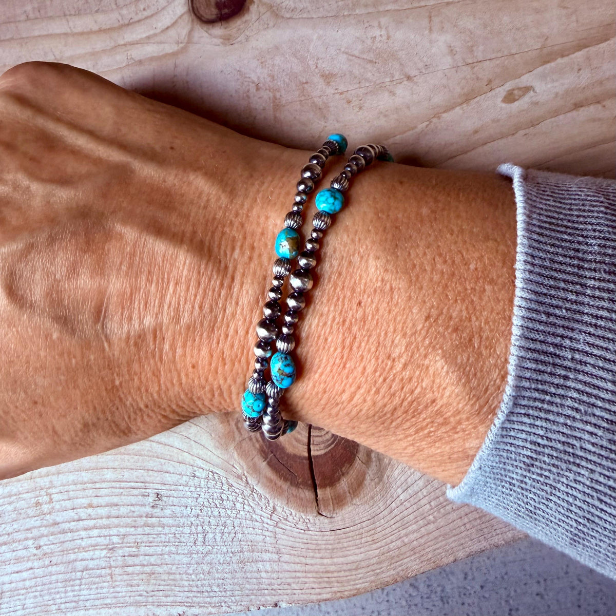 Kingman Turquoise Double Wrap Bracelet – Sterling Silver Desert Pearls | Southwest Minimal Jewelry