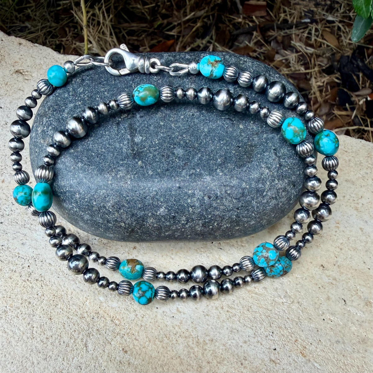 Kingman Turquoise Double Wrap Bracelet – Sterling Silver Desert Pearls | Southwest Minimal Jewelry