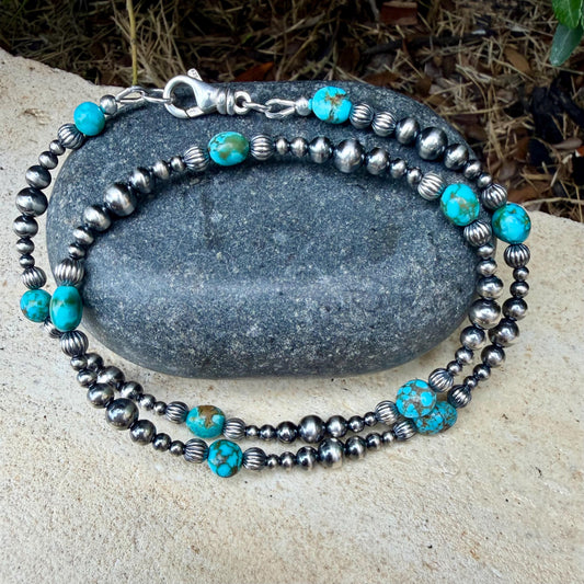 Kingman Turquoise Double Wrap Bracelet – Sterling Silver Desert Pearls | Southwest Minimal Jewelry
