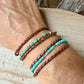 Kingman Turquoise Triple Wrap Bracelet • Braided Leather • Sterling Silver Jewelry
