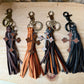 Leather Tassel Keychain • Rusted Cross Dangle • Western Faith Keychain