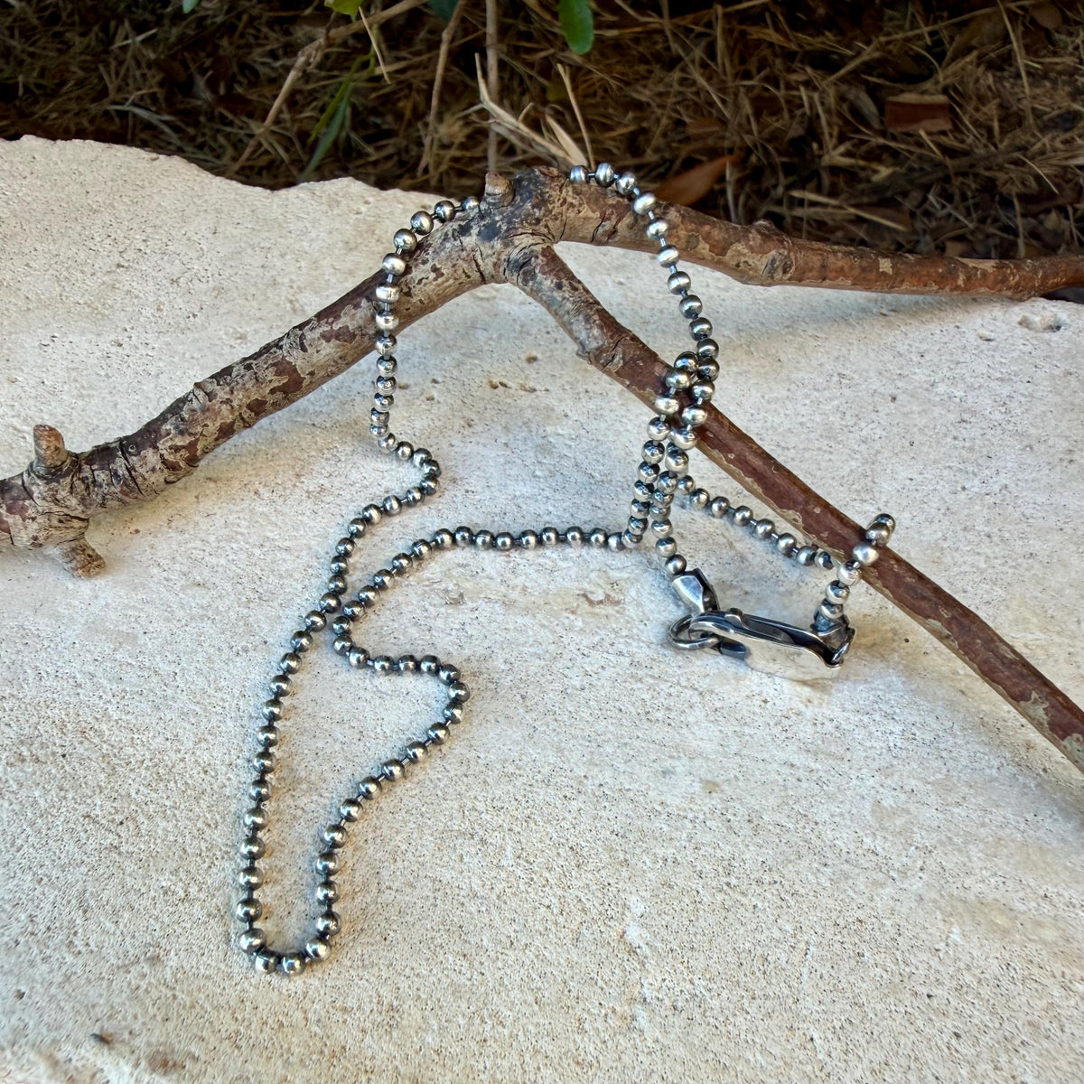 Sterling Silver Ball Chain Necklace • Oxidized 2mm Chain • Southwest Charm Jewelry