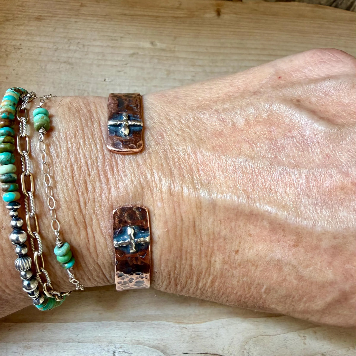 Copper Cross Cuff Bracelet • Sterling Mixed Metal Cross • Western Faith Jewelry