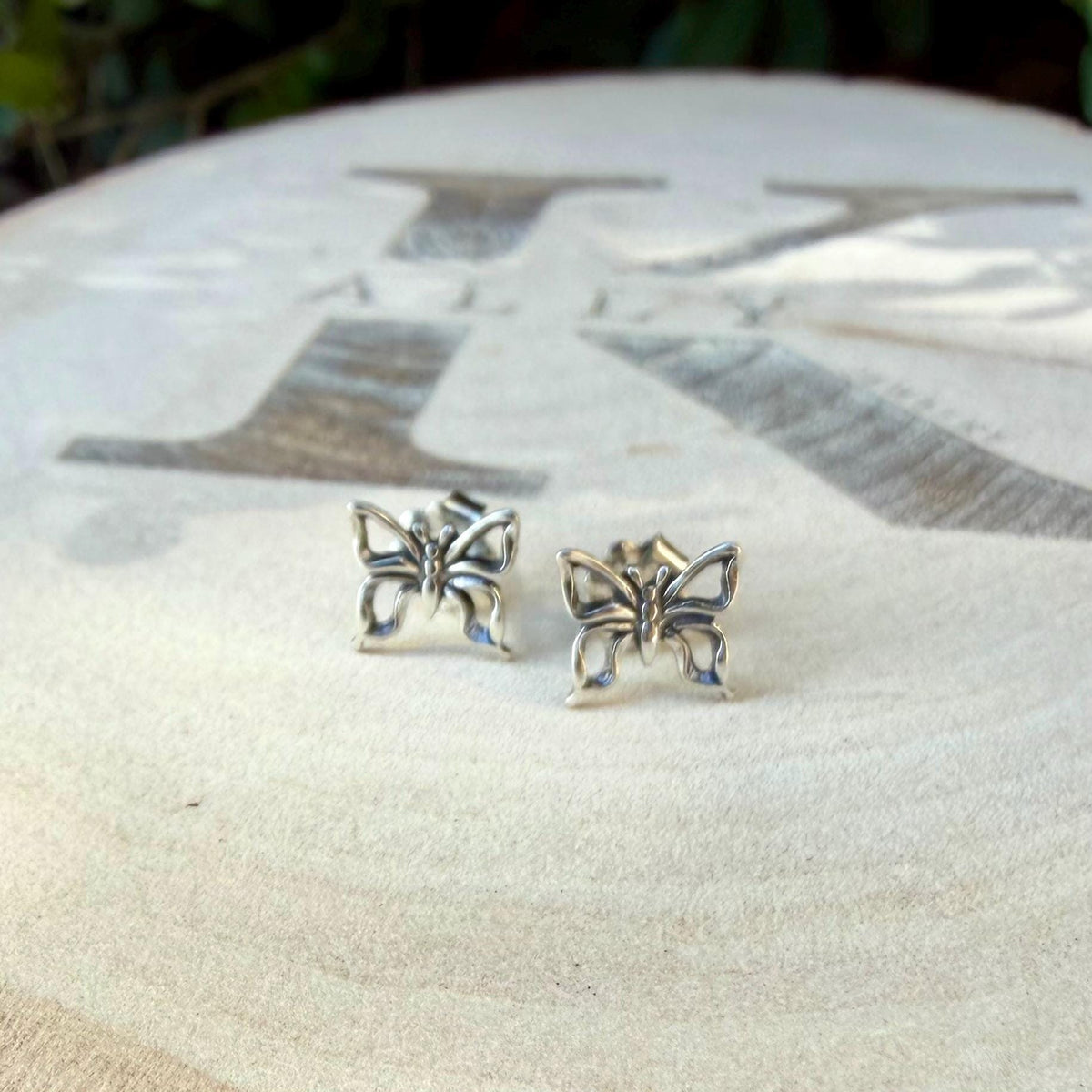 Sterling Silver Butterfly Stud Earrings, Dainty Oxidized Nature Jewelry