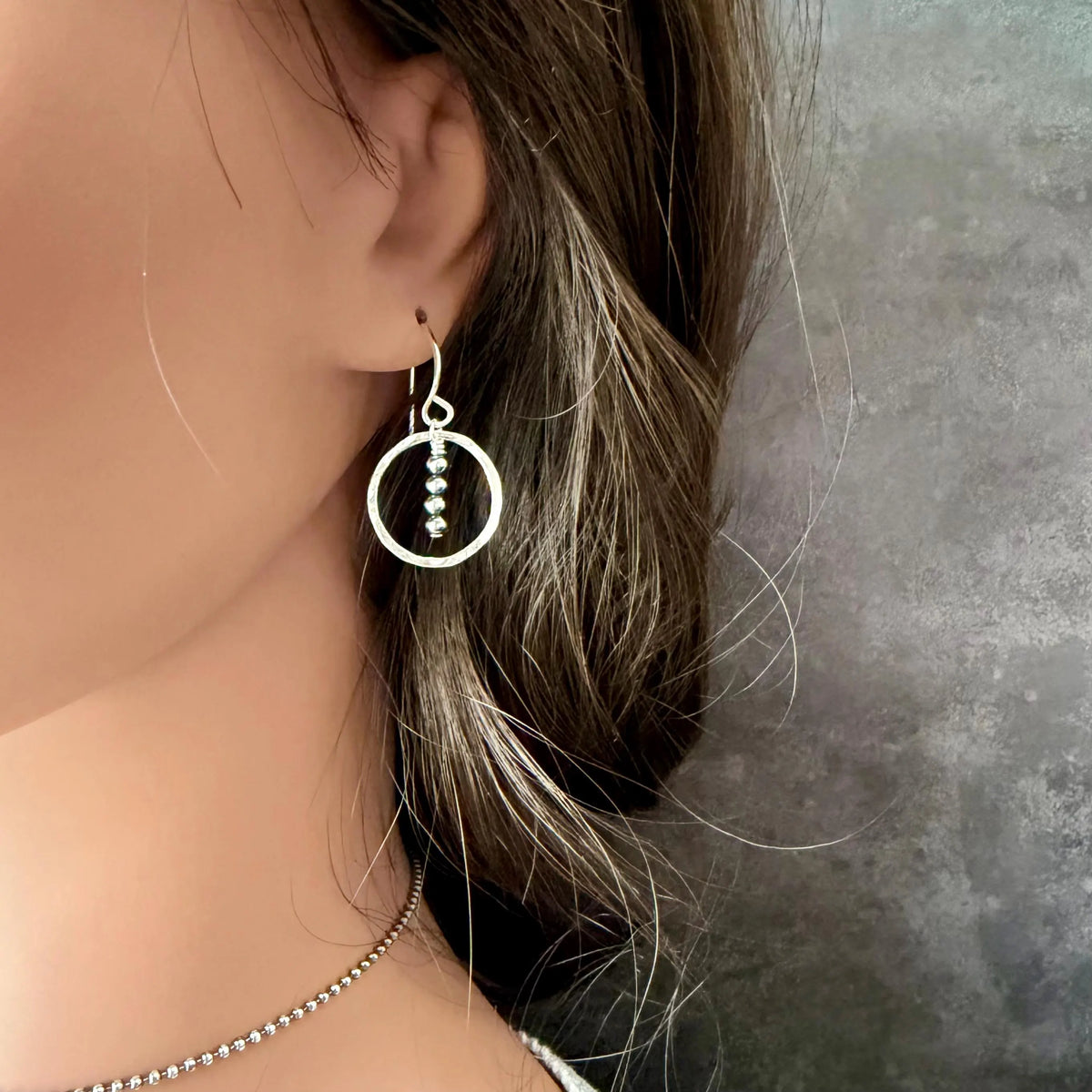 Dainty Desert Pearl Drop Earrings, Sterling Silver Circle Dangle Earrings