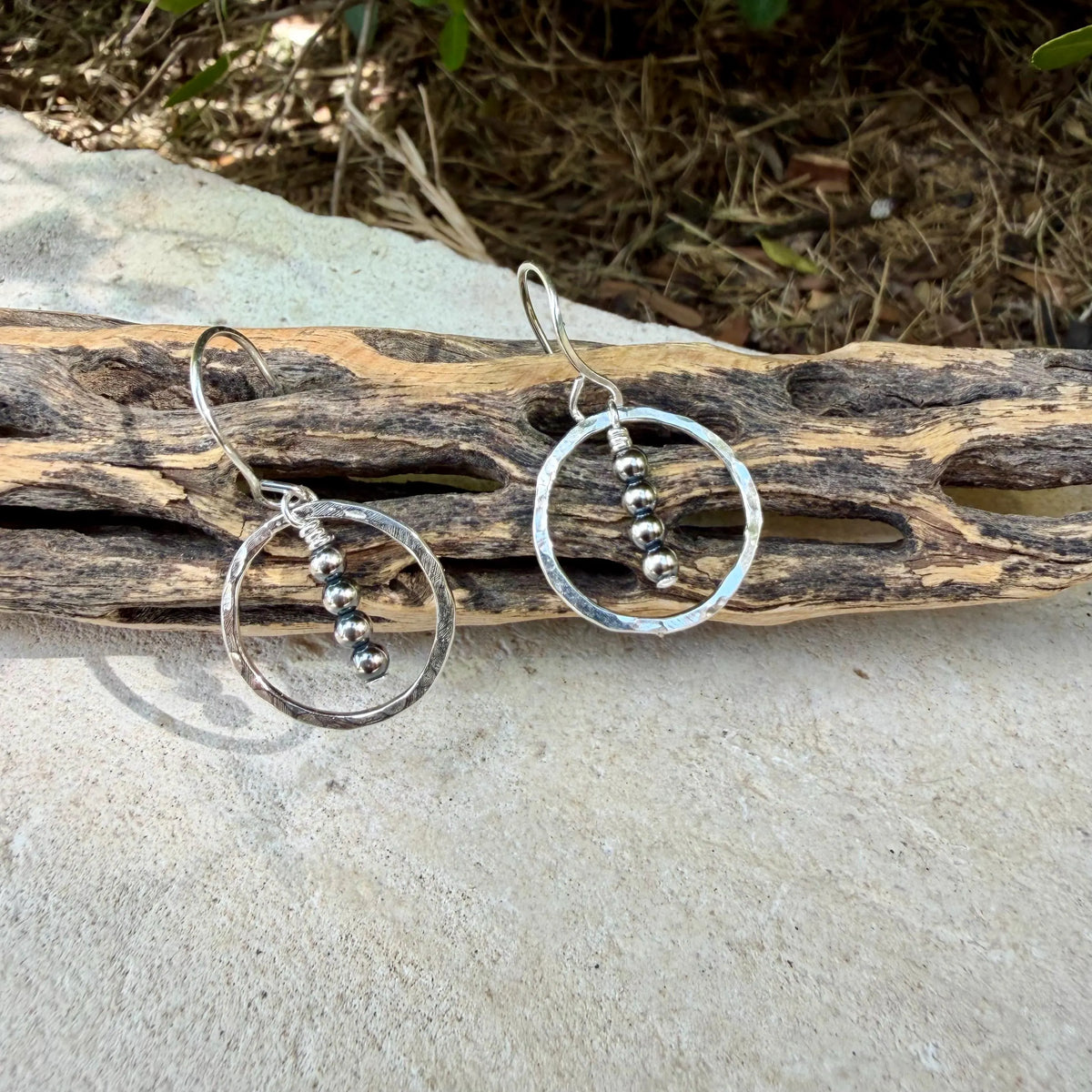 Dainty Desert Pearl Drop Earrings, Sterling Silver Circle Dangle Earrings