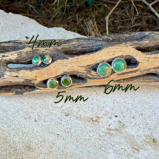 Dark Green Teal Kingman Turquoise Stud Earrings • Sterling Silver Posts • 4mm 5mm 6mm