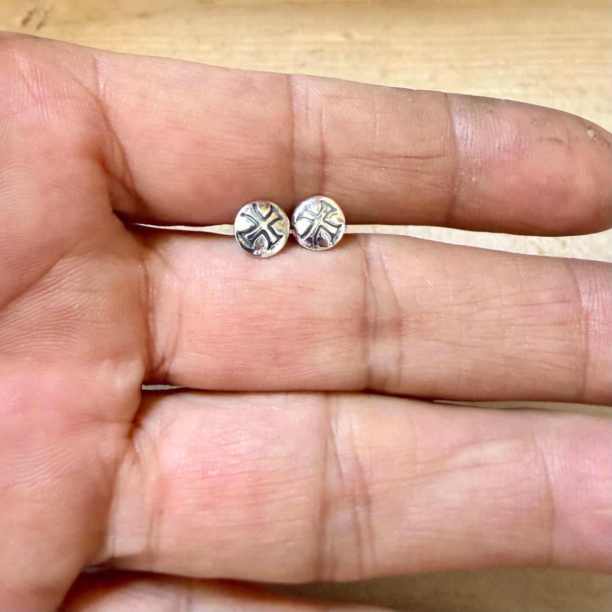 Sterling Silver Medieval Iron Cross Flat Back Stud | Labret Earring for Lobe & Cartilage