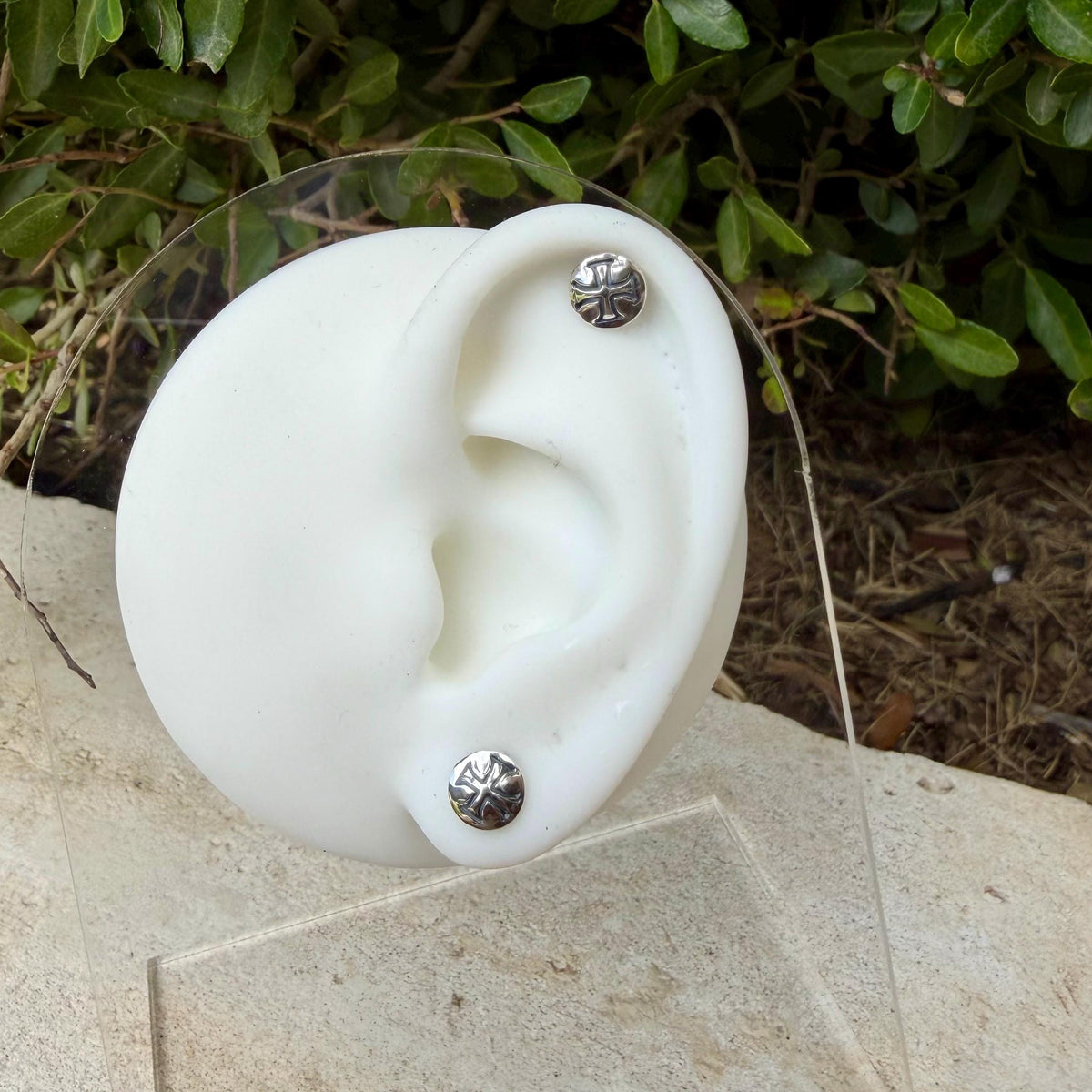Sterling Silver Medieval Iron Cross Flat Back Stud | Labret Earring for Lobe & Cartilage