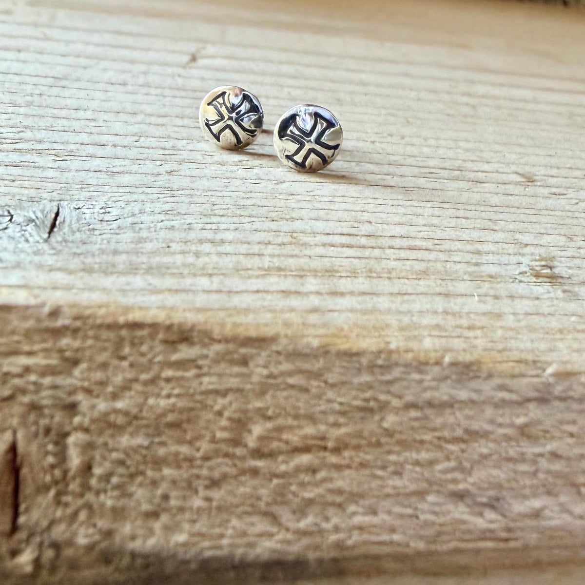 Sterling Silver Medieval Iron Cross Flat Back Stud | Labret Earring for Lobe & Cartilage