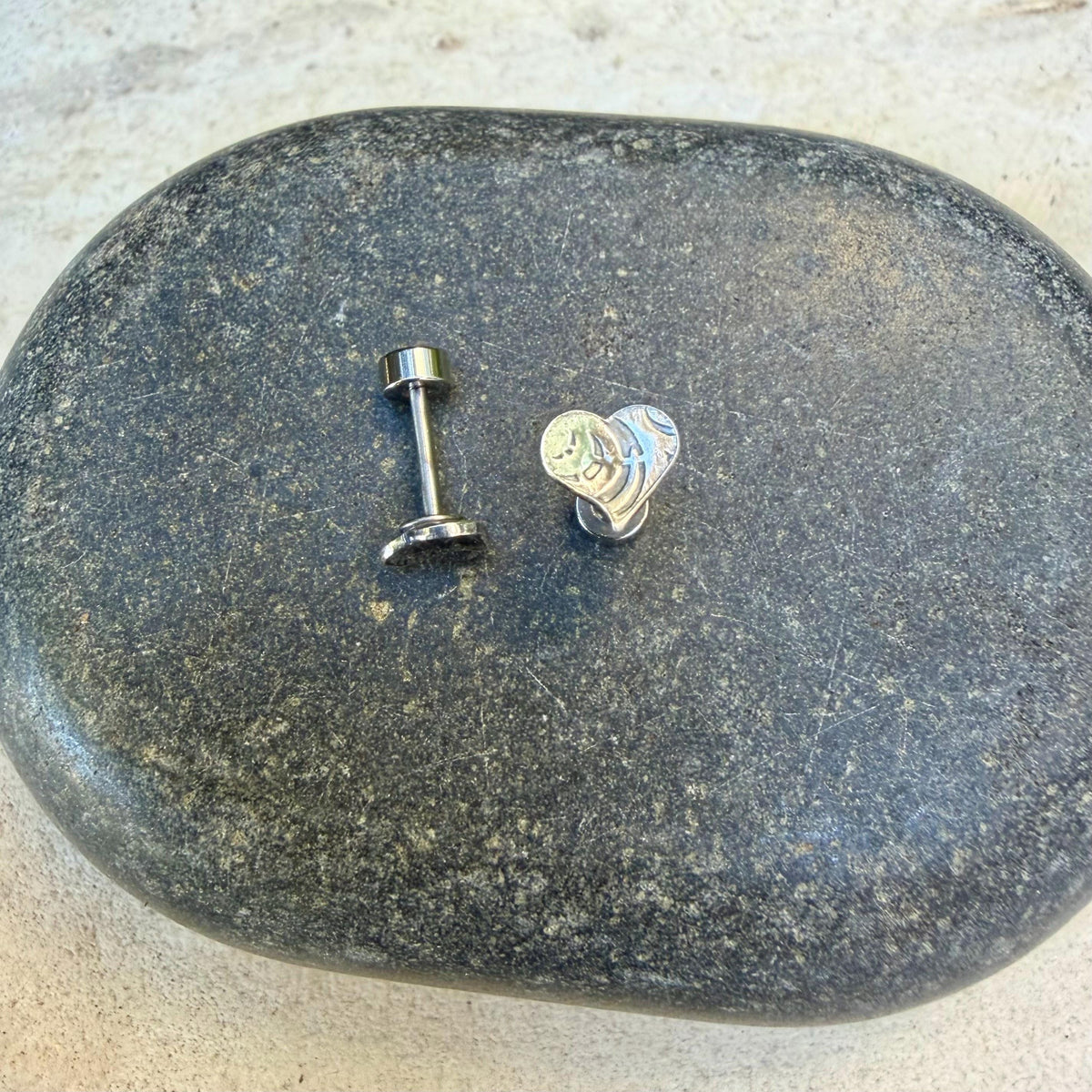 Tiny Sterling Silver Heart Labret Stud | Flat Back Cartilage Earring | Single or Pair