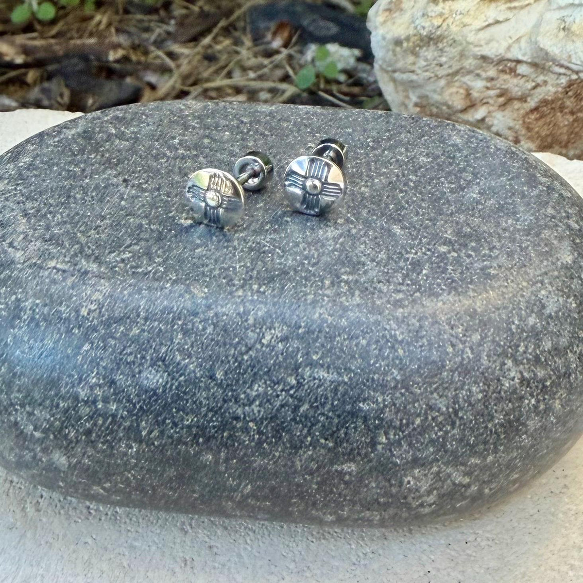 Southwestern Zia Sun Labret Stud | Sterling Silver Flat Back Earring | Single or Pair