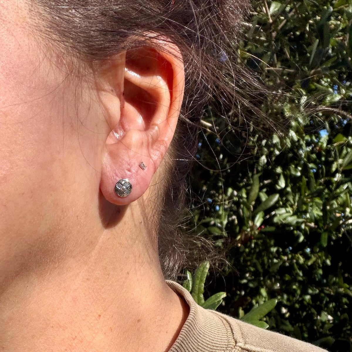 Southwestern Zia Sun Labret Stud | Sterling Silver Flat Back Earring | Single or Pair