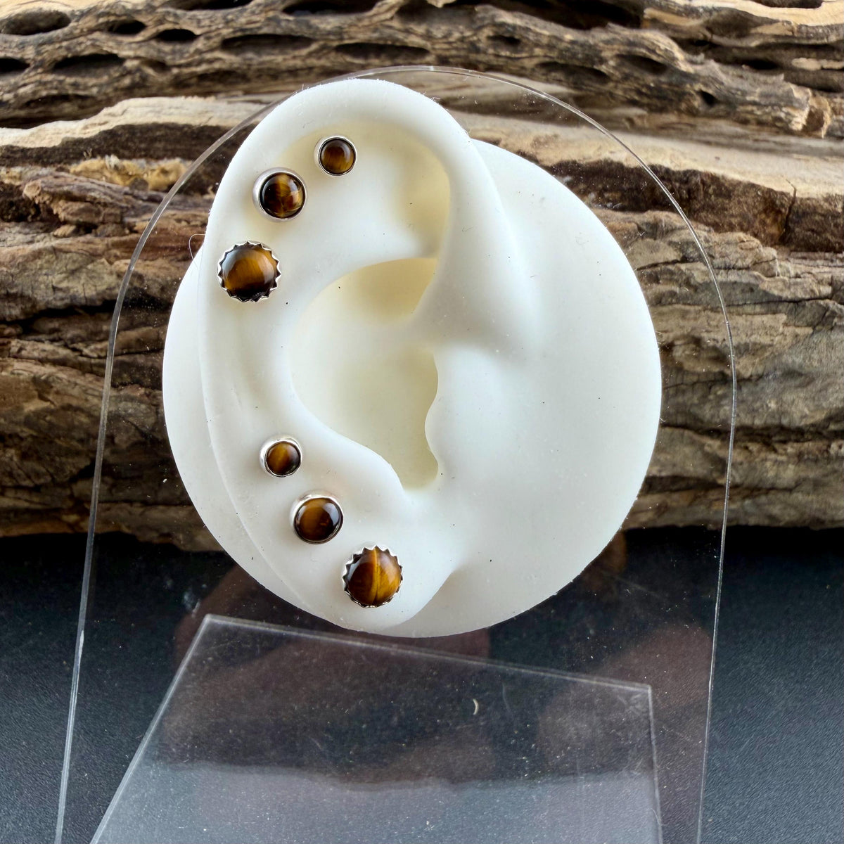 Tigers Eye Labret Stud • Genuine Moonstone Earring • 20G 18G 16G Threaded Post • Screw-On Back