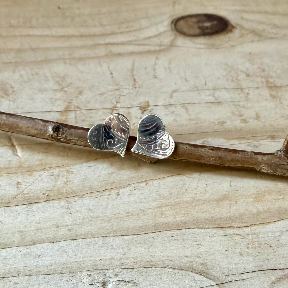 Sterling Silver Paisley Heart Stud Earrings | Textured Heart Posts | Southwestern Style