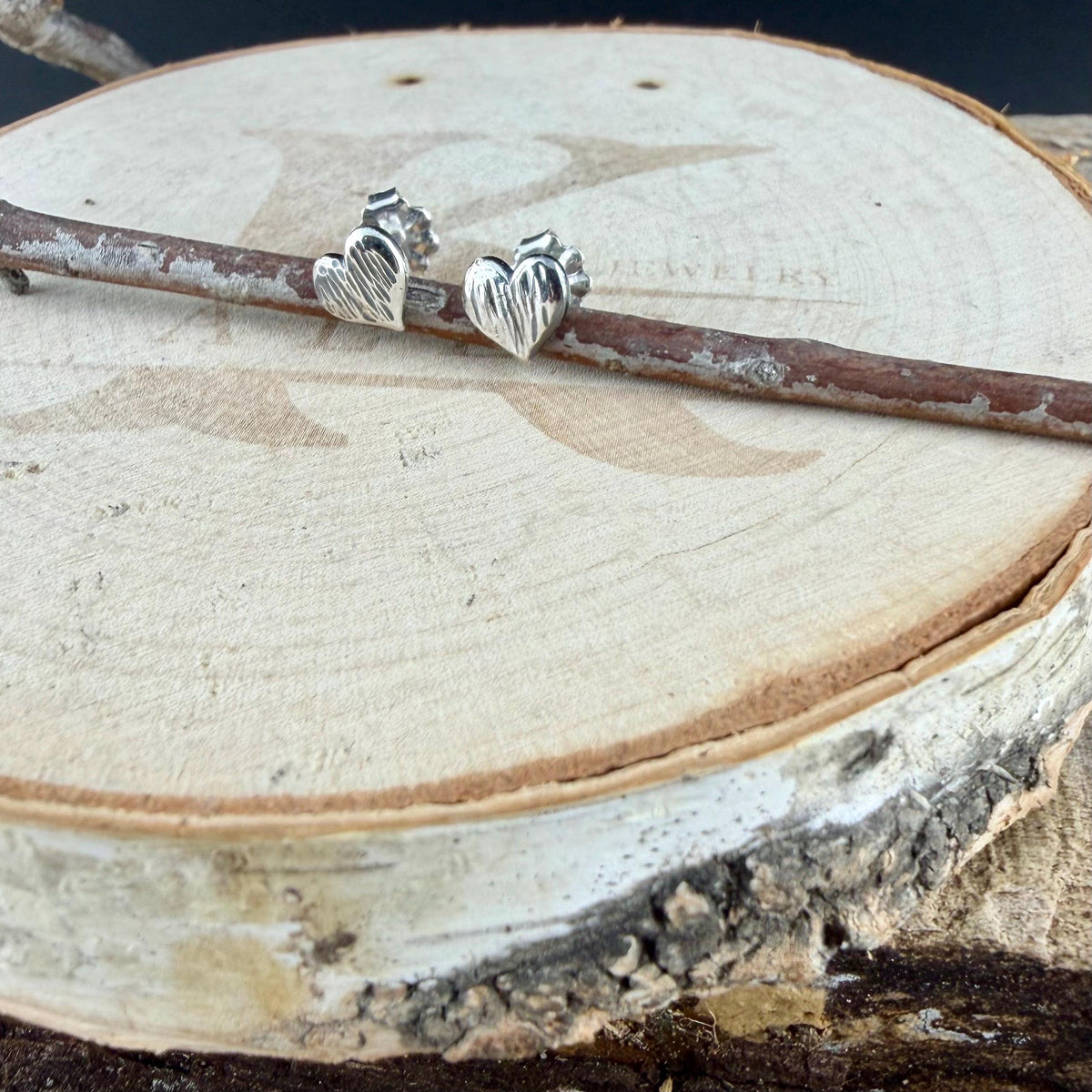 Tiny Sterling Silver Heart Stud Earrings | Rustic Textured Hearts | 6mm Post Studs