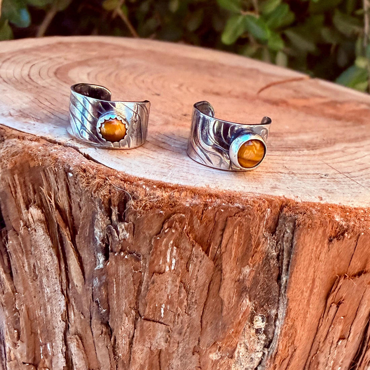 Tiger's Eye Ear Cuff • Sterling Silver Wide Band • Faux Conch • No Piercing • 4mm-5mm