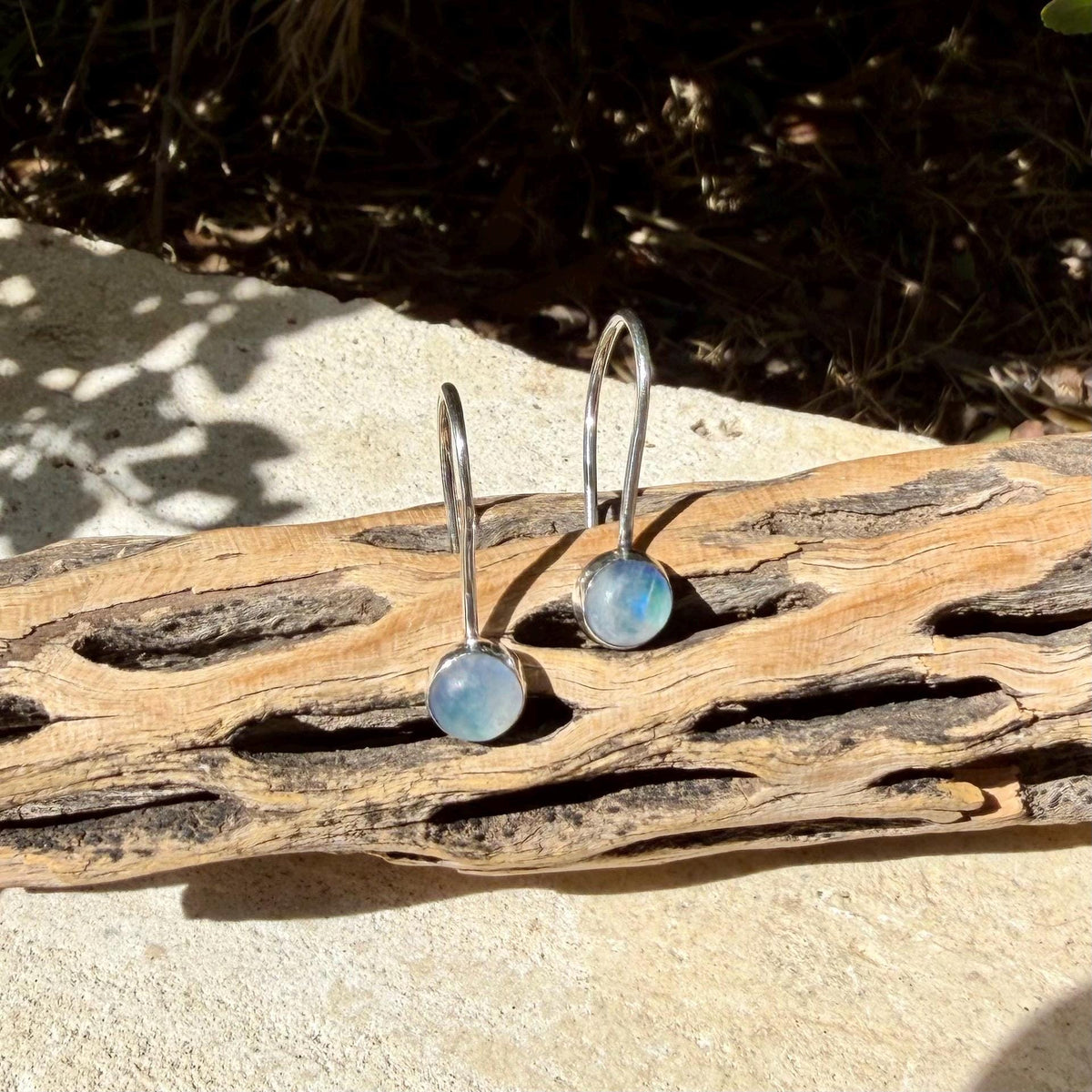 Rainbow Moonstone Dangle Earrings • Sterling Silver or Argentium • Seamless Ear Wires
