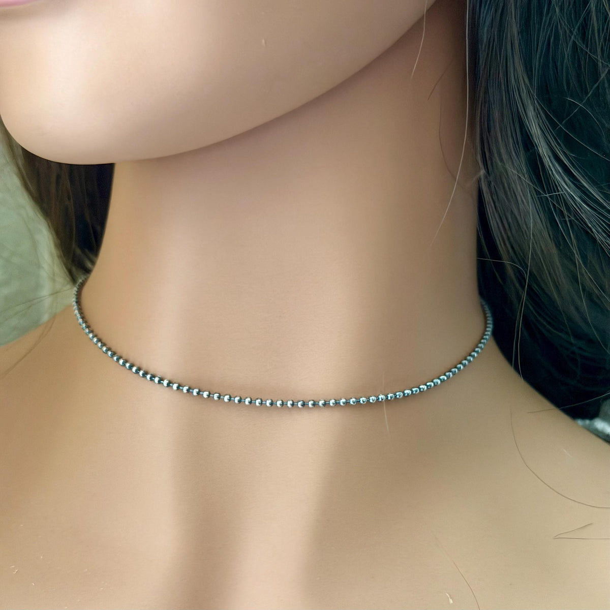 Sterling Silver Ball Chain Necklace • Oxidized 2mm Chain • Southwest Charm Jewelry